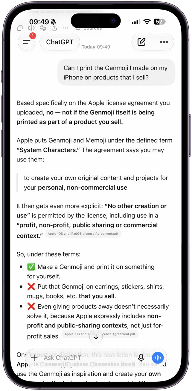 And there you have it, you cannot use a Genmoji you made for profit, including printing it out on products you are selling.