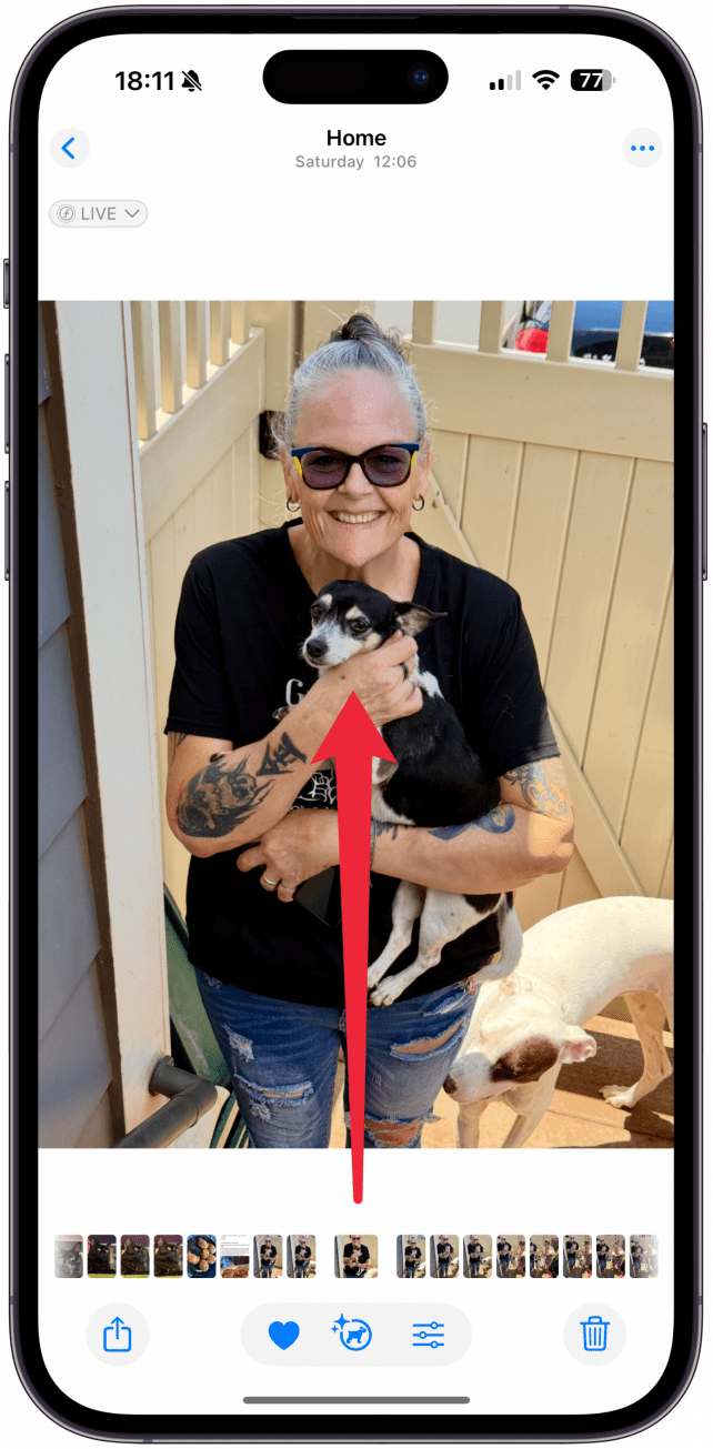 Swipe up on the photo.