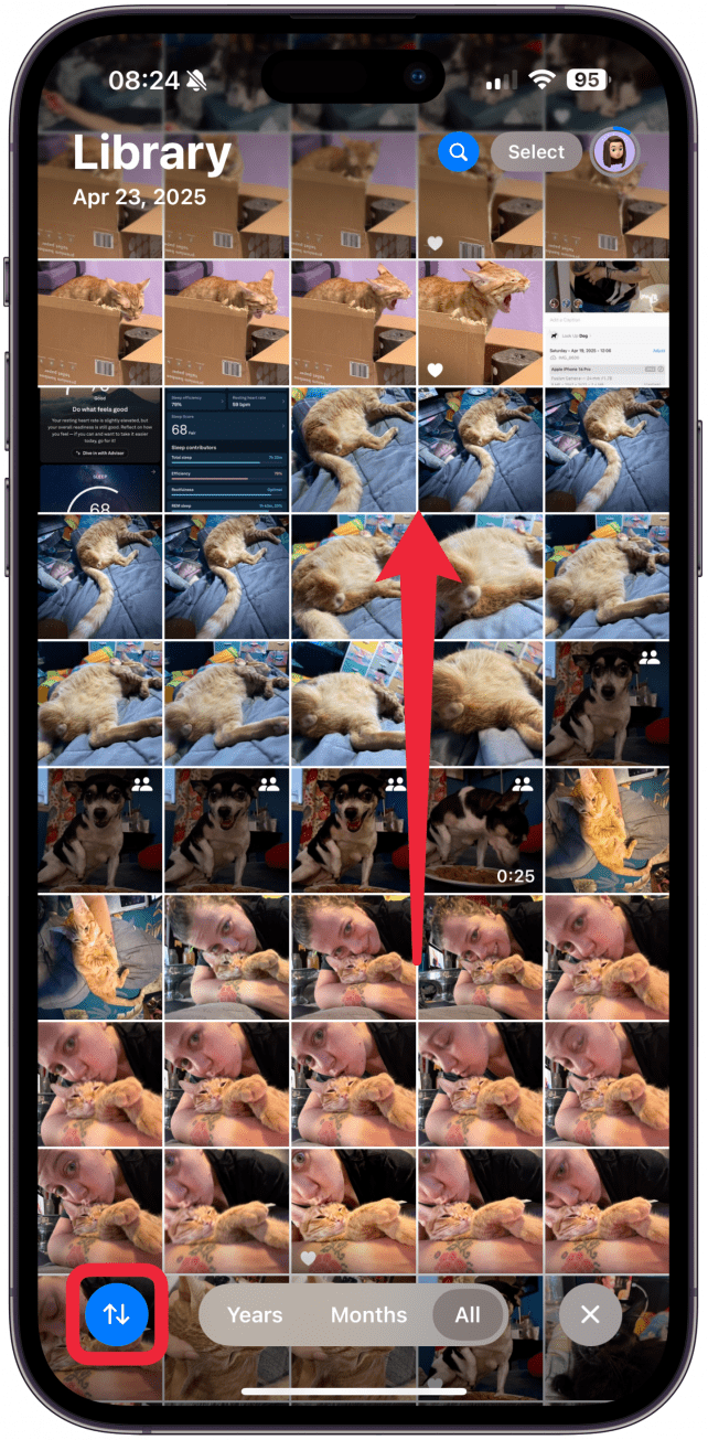 Swipe down until you see the filter icon (up and down arrows). Tap it.
