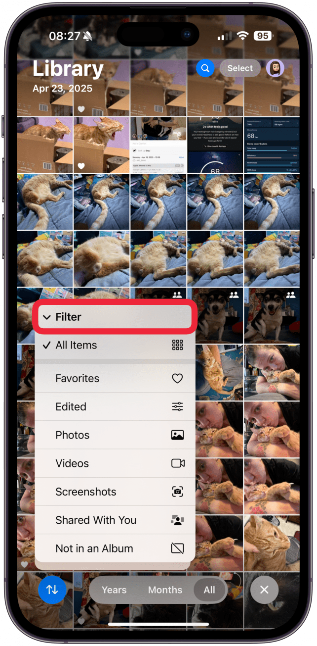 To return to the previous menu, tap Filter again.
