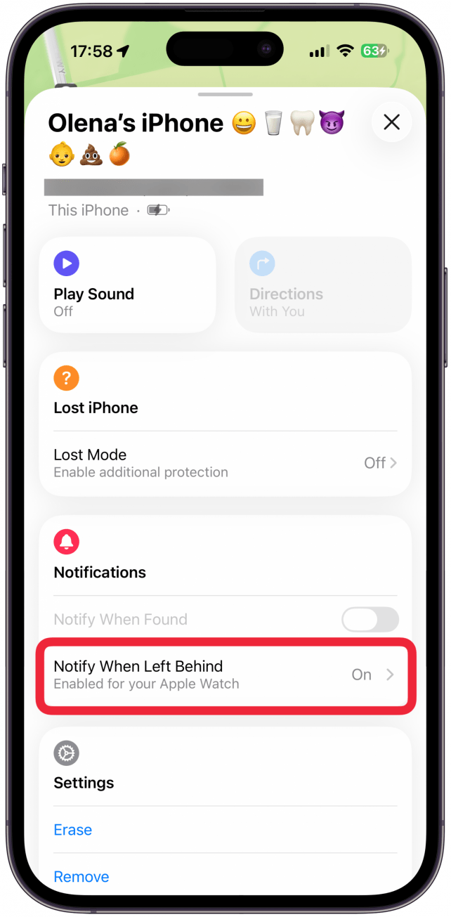 Tap on Notify When Left Behind.