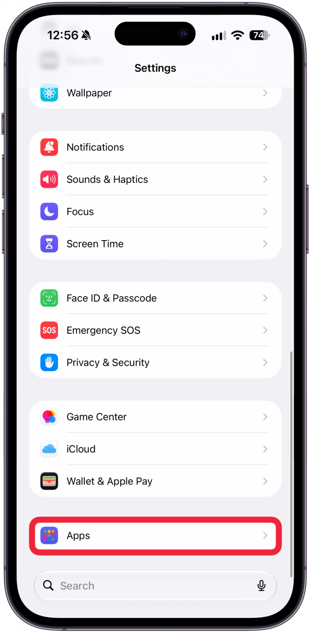 Scroll to the very bottom and tap Apps.