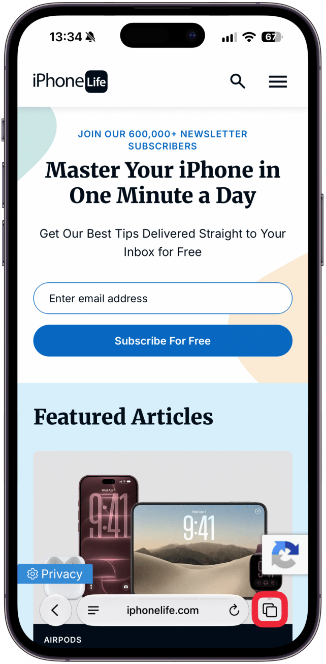 Tap the tabs icon in the bottom right.