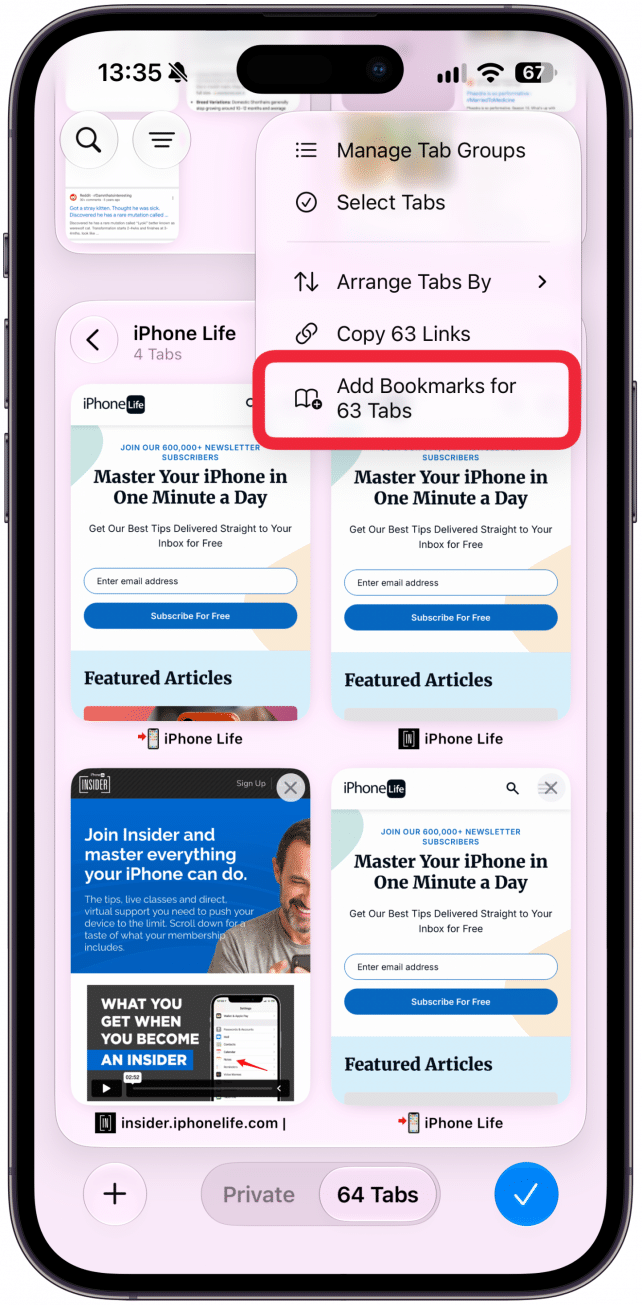Tap Add Bookmarks for [number] Tabs.