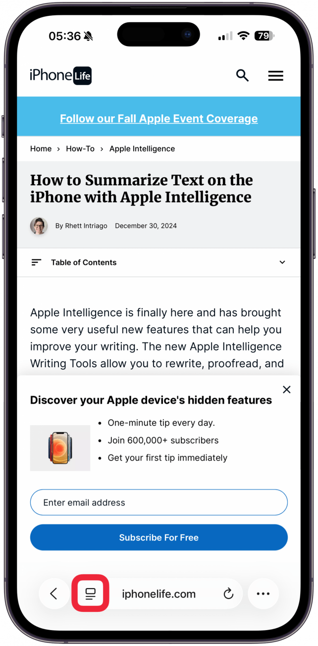 Tap the Reader icon.