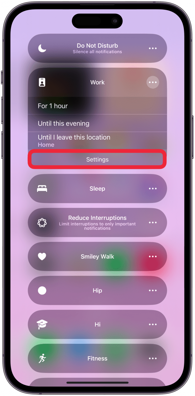 Tap the Settings button to customize the respective Focus mode.
