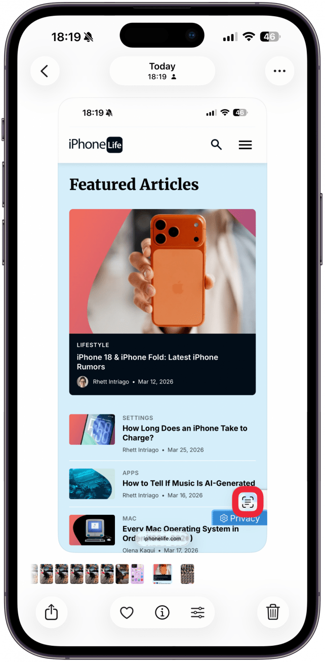 Tap the Live Text icon in the lower-right corner. This will identify all of the text in the image. 