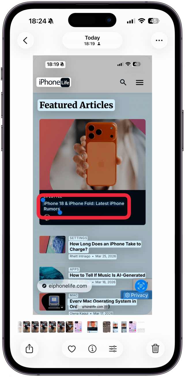 If you want to copy all text in a photo, press and hold on some text and tap Select All.