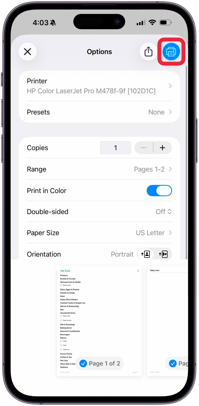 Tap the Print icon.