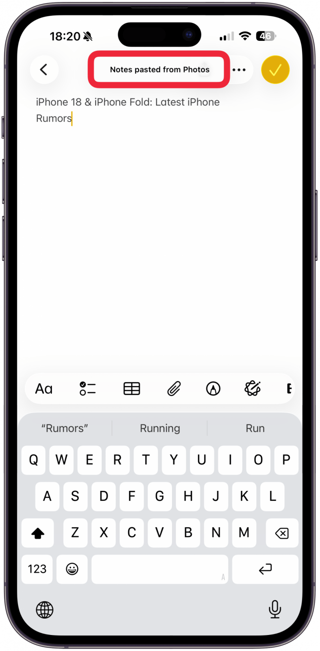 Now the copied text will appear in the note, email, or message you've pasted it into!