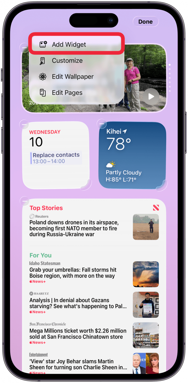 Tap Add Widget to add a widget to your iPhone's Today View. 