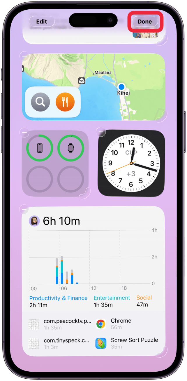 Tap Done when you're finished adding and sizing Today View widgets on your iPhone or iPad.