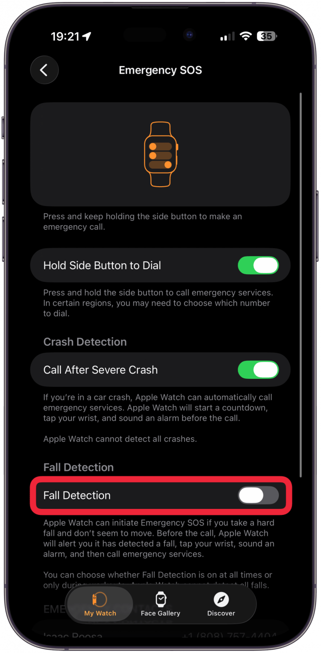 Toggle Fall Detection on. 