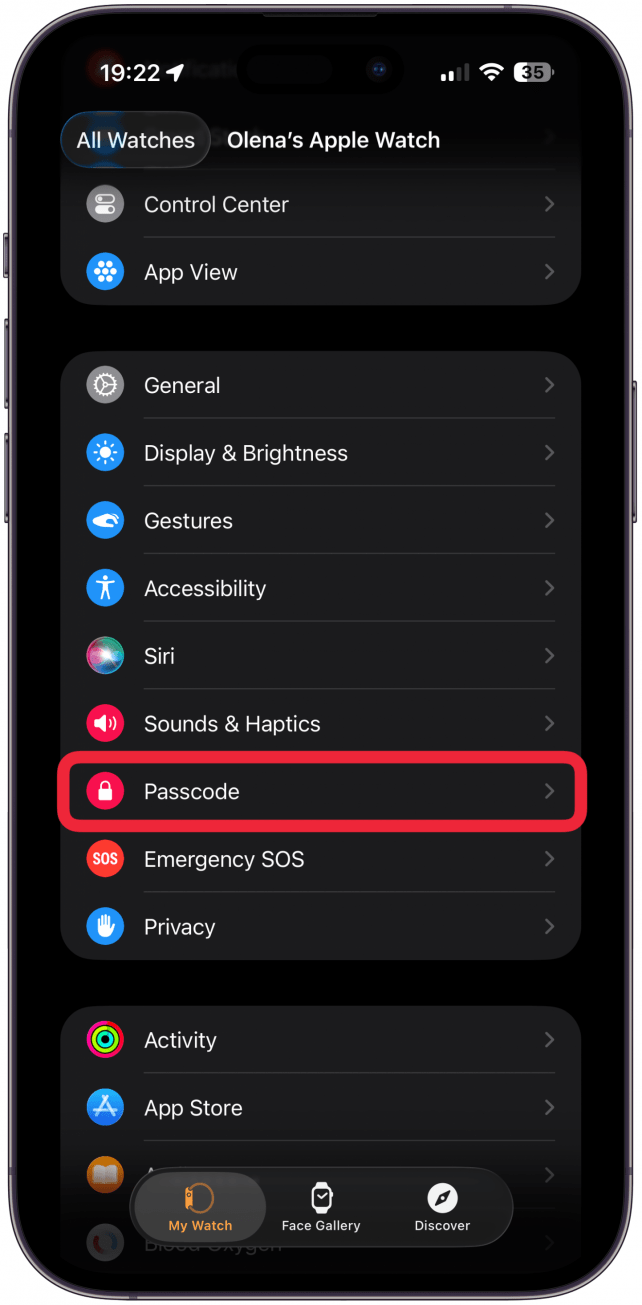 You may want to consider enabling Wrist Detection, so that if your Apple Watch registers that you've fallen, but you haven't moved for thirty seconds, it will automatically call emergency services. To turn on Wrist Detection, tap Passcode in the Watch app on your iPhone.