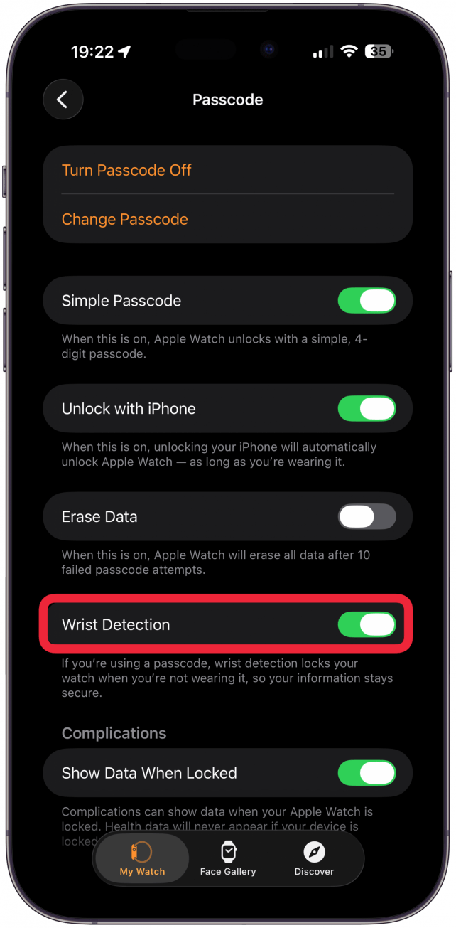 Toggle Wrist Detection on.