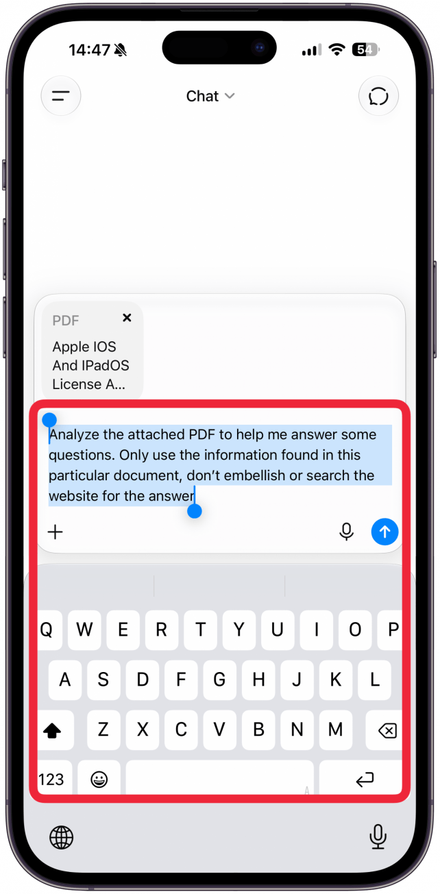 Add a prompt along the lines of, "Analyze the attached PDF to help me answer some questions. Only use the information found in this particular document, don't embellish or search the web for the answer."