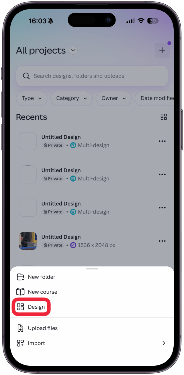 Tap on Design.