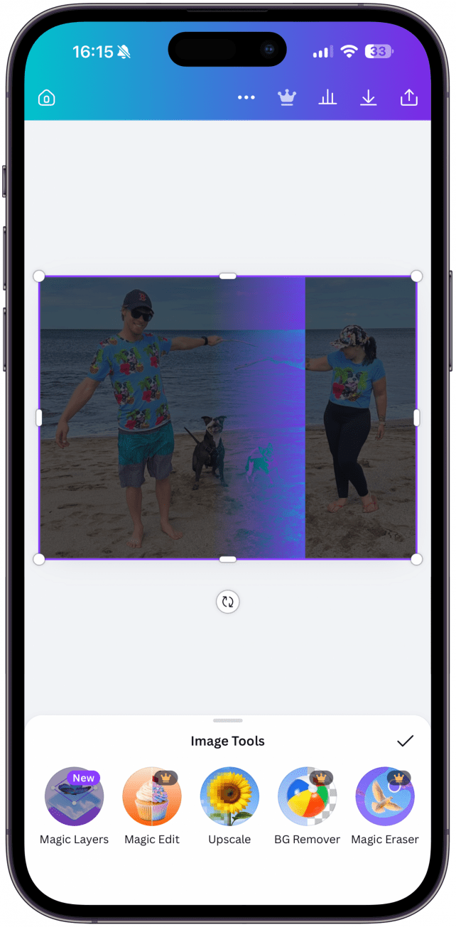 Once it is uploaded, you will see a scanning animation moving over the photo, this represents the Magic Layers feature using AI to separate the different layers aka identifying the separate objects in the image.