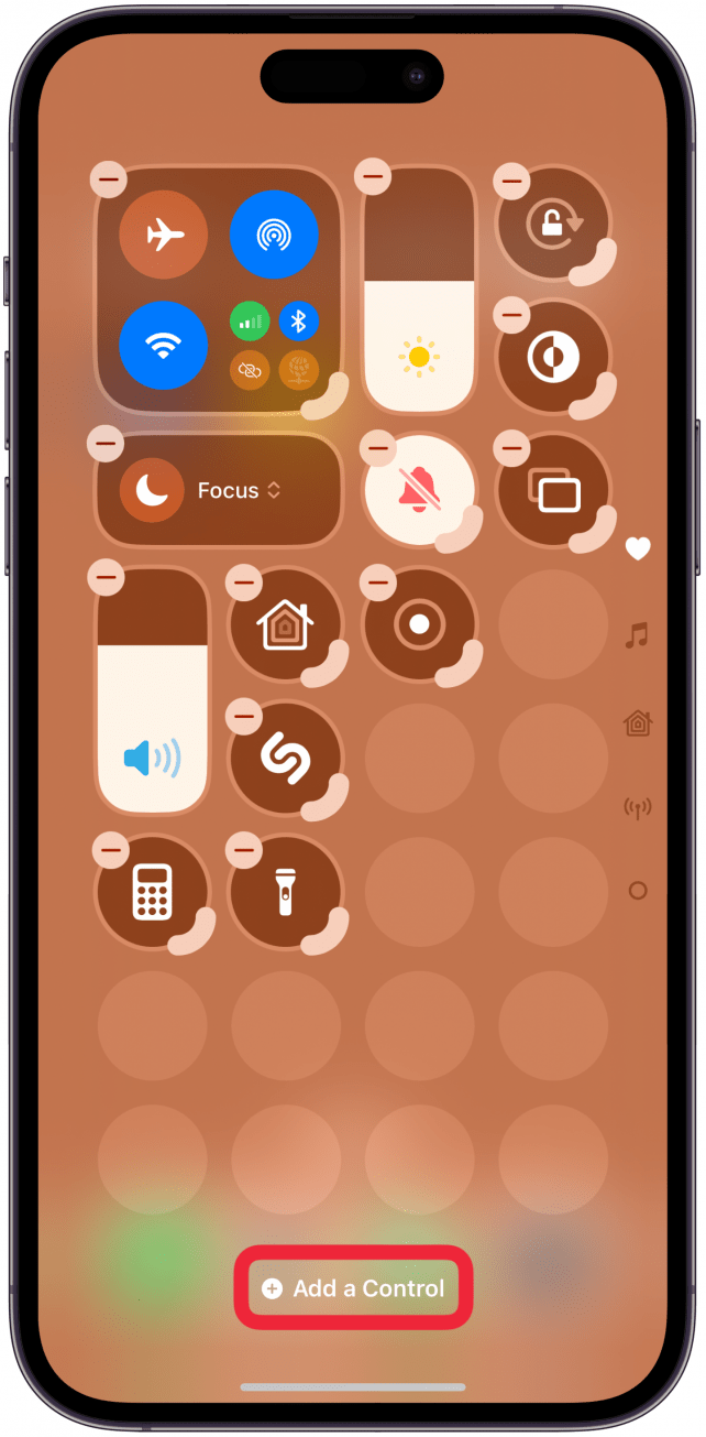 Select Add a Control at the bottom of your screen.