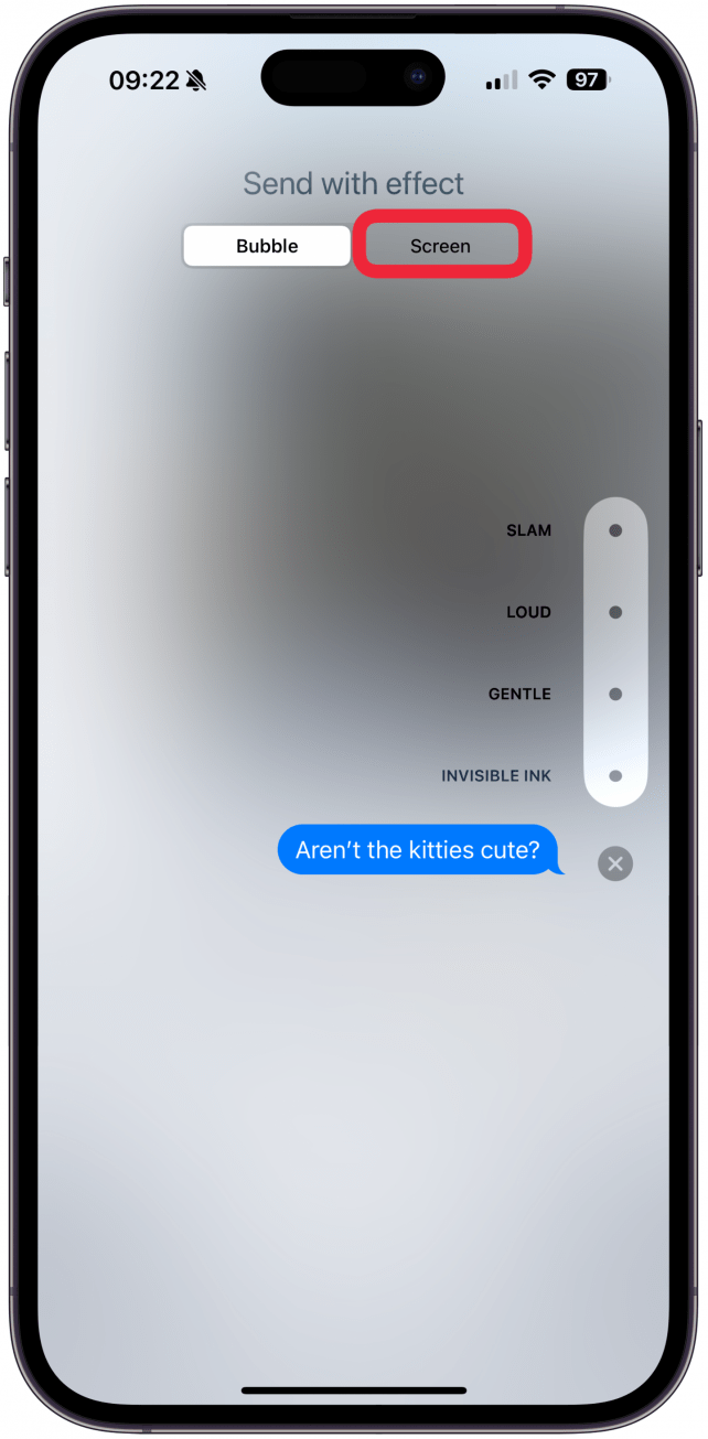Swipe from the right side of the screen to the left to scroll through the different screen effects until you get to the fireworks option.