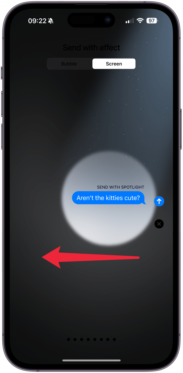 Swipe from the right side of the screen to the left to scroll through the different screen effects until you get to the fireworks option.