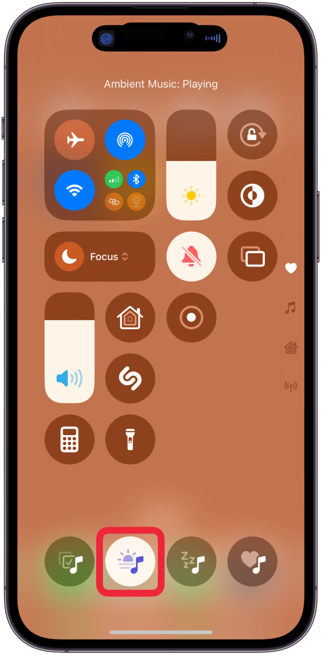 To start playing one of the sounds, open the Control Center and tap on your chosen Ambient Music option.