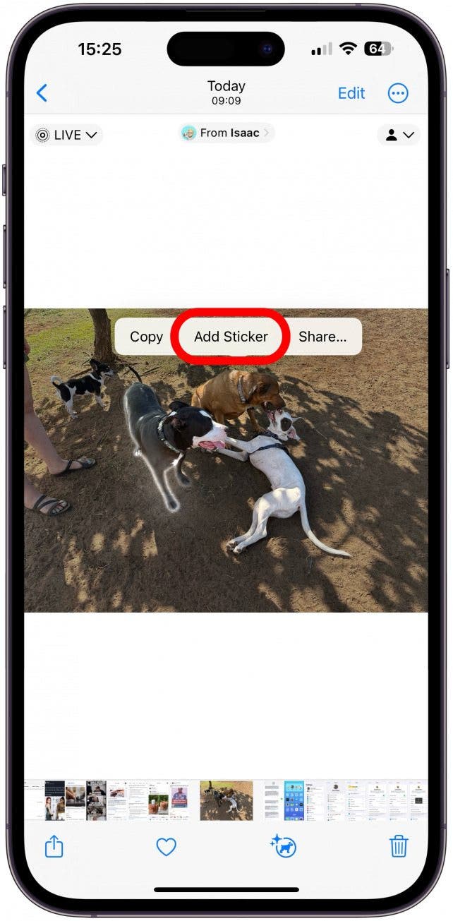 3. Select the subject and tap Add Sticker again if your first try didn’t give you the Live sticker option.