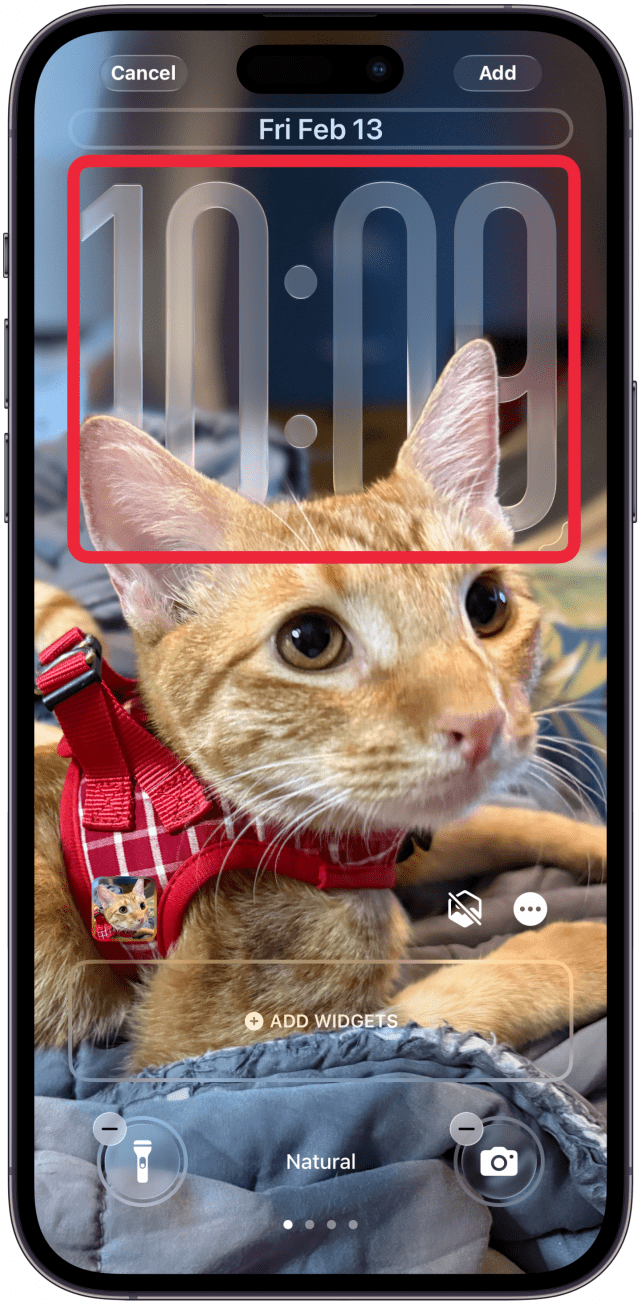 If you created a new one, you’ll have to go through the steps of selecting the background. Once you’re ready, tap on the time.