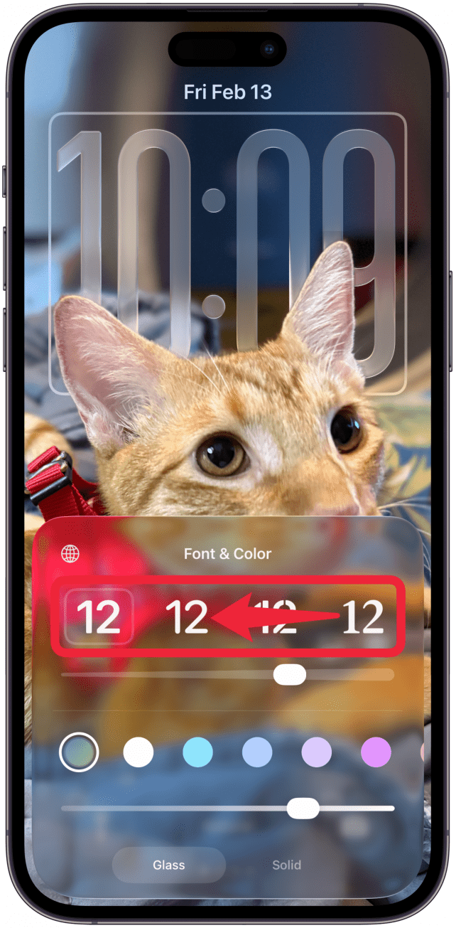 The Font & Color menu will appear, at the very top you can pick from one of eight fonts. You can swipe left over them to see more options.