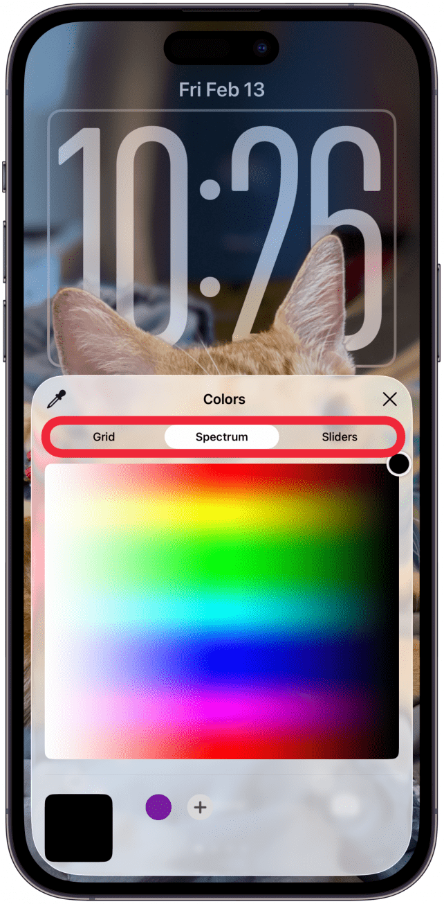 Here you will see the option to select a color from the Gird, Spectrum, or Sliders Page and they are mostly self explanatory.