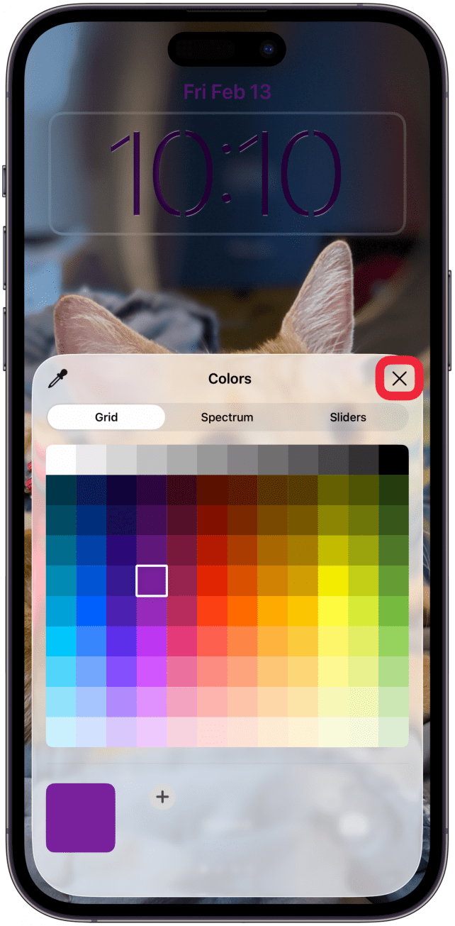 Once you are done selecting a color, tap the x icon.