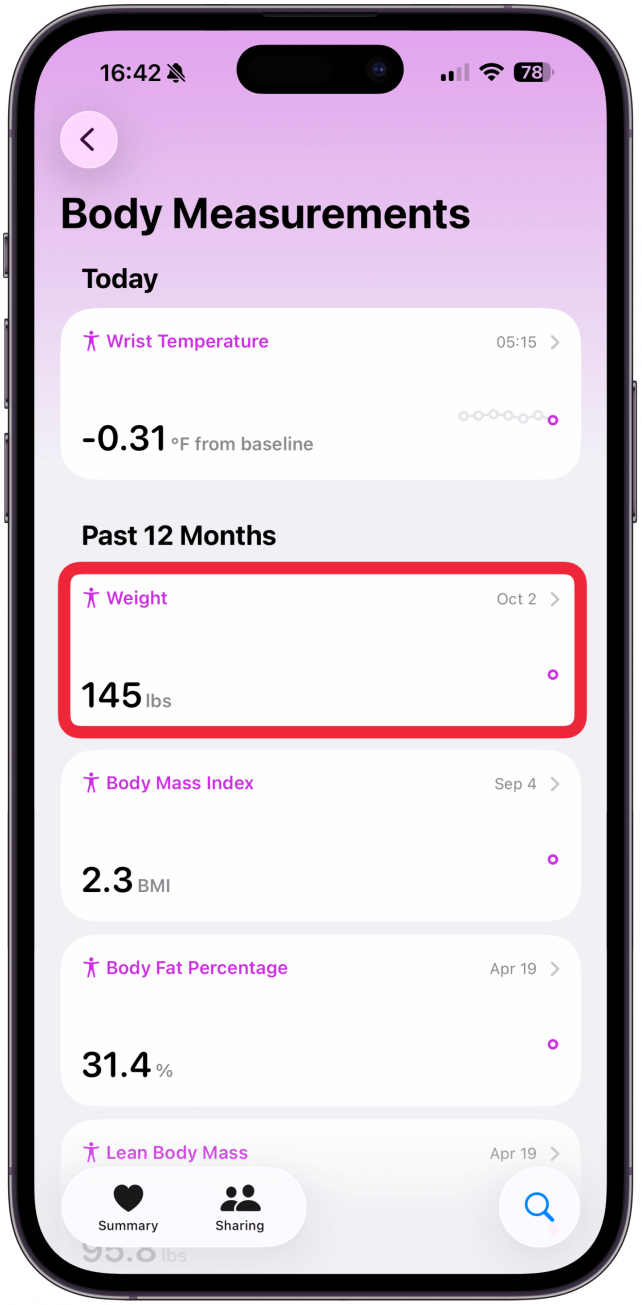 If you've gained or lost weight, or grown taller, the number of calories you burn each day will change, so scroll down until you see Height or Weight and tap the category that needs to be updated.