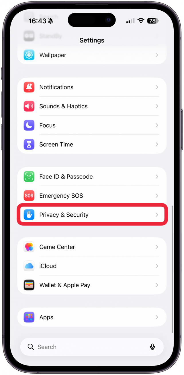 Scroll down and tap Privacy.