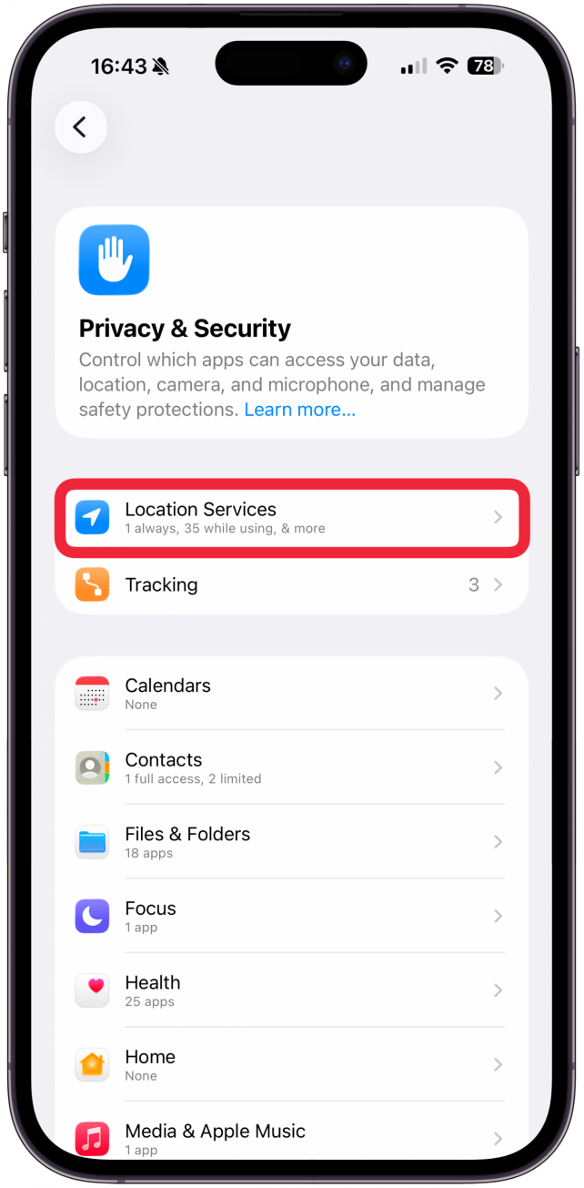 Tap Location Services.
