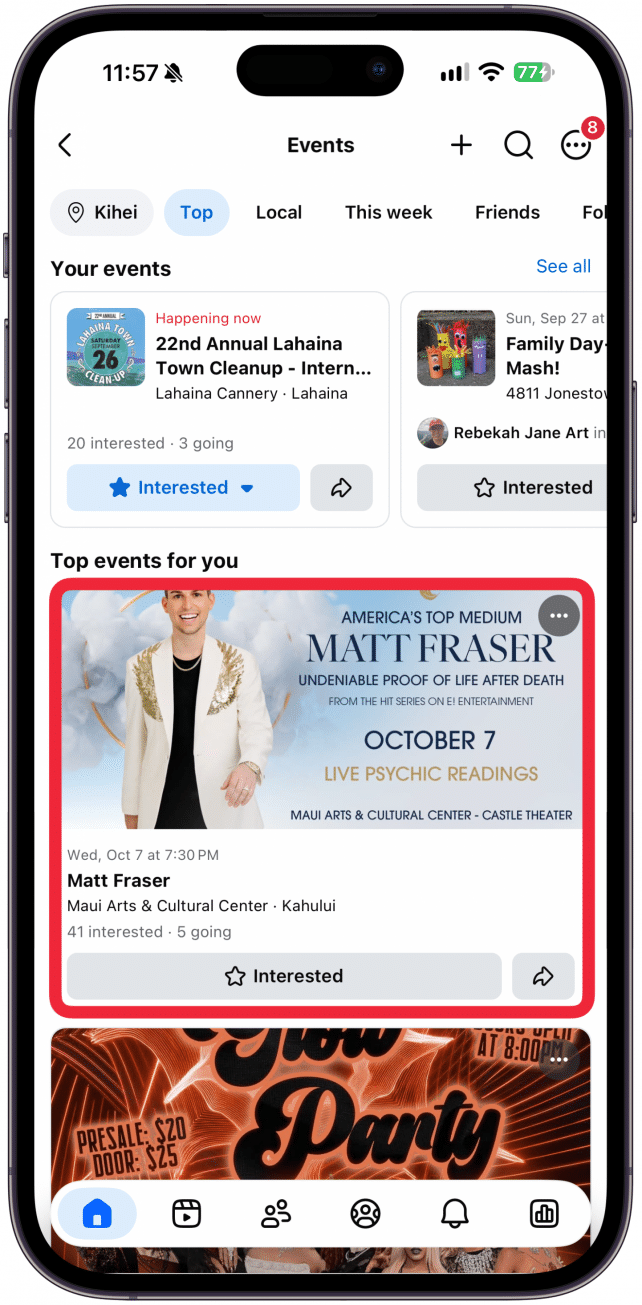 Navigate to a website or app that shows an event flier or description, I will demonstrate with an event in the Facebook app.