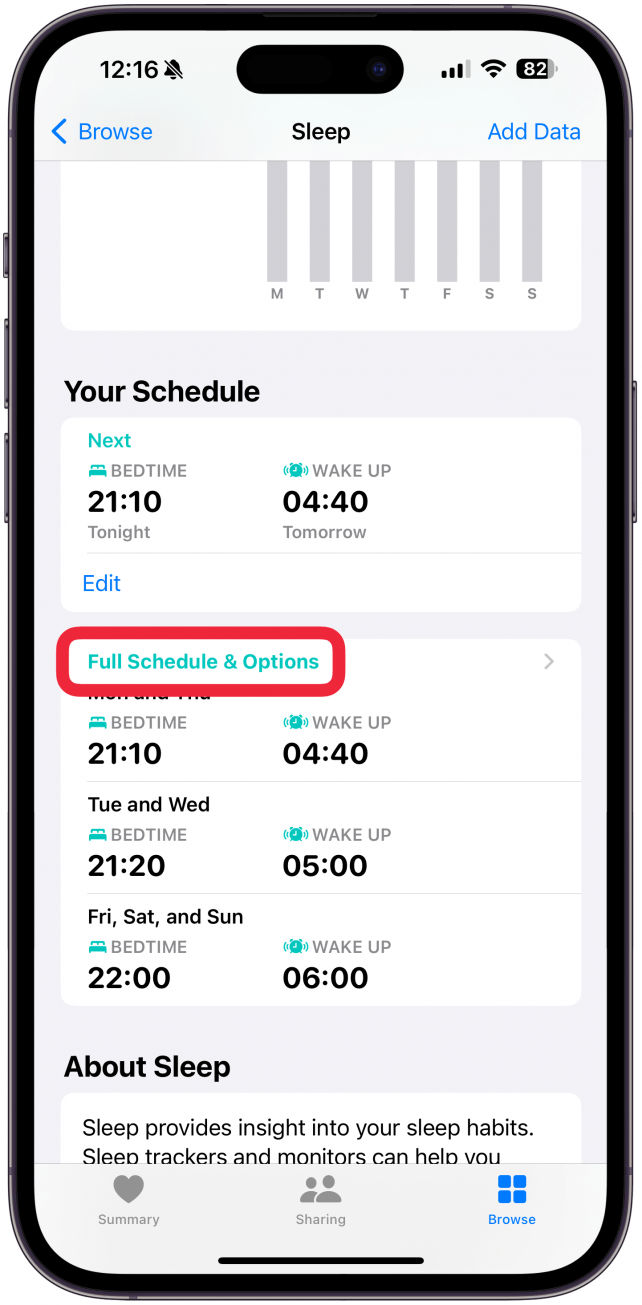 Scroll down a bit and tap Full Schedule & Options. 