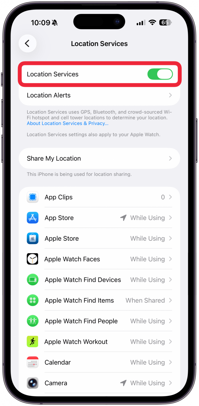 Confirm you have Location Services toggled on.