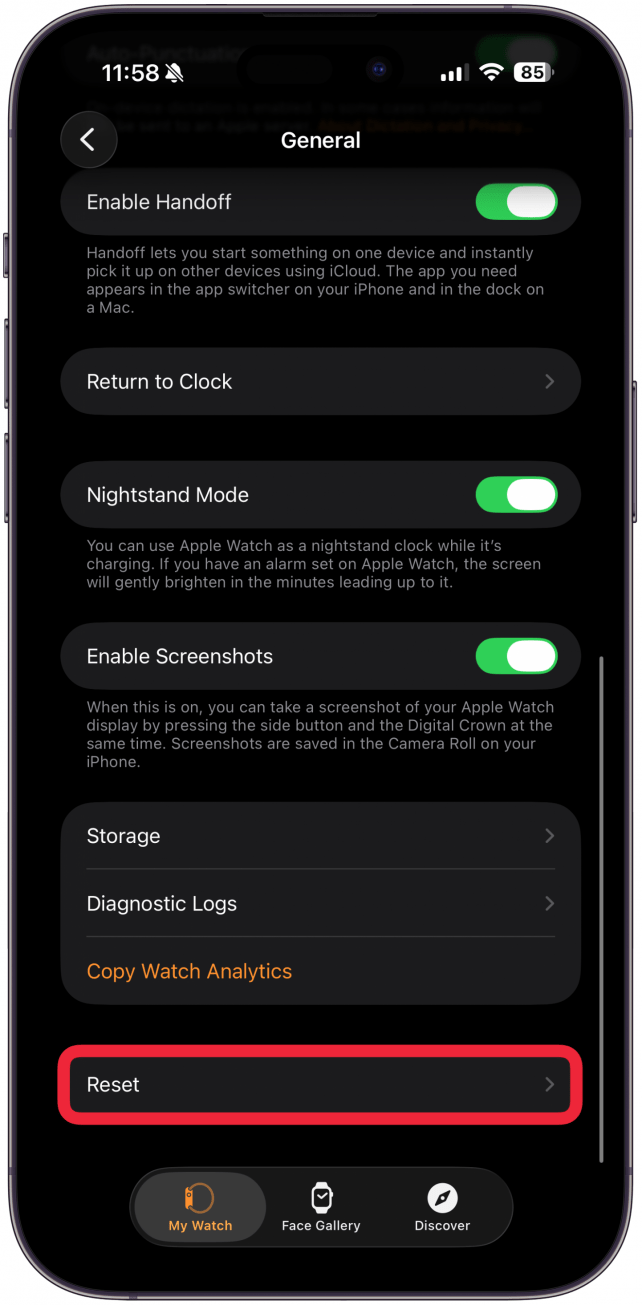 Scroll down and tap Reset.
