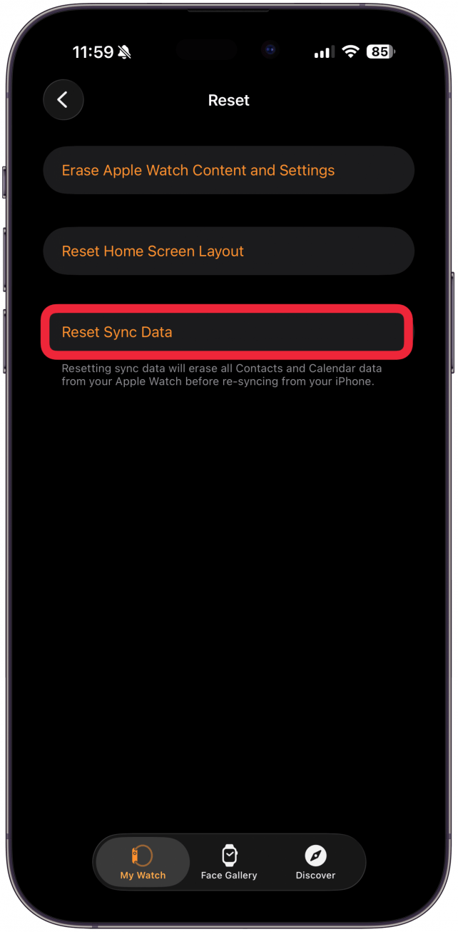 Tap Reset Sync Data.