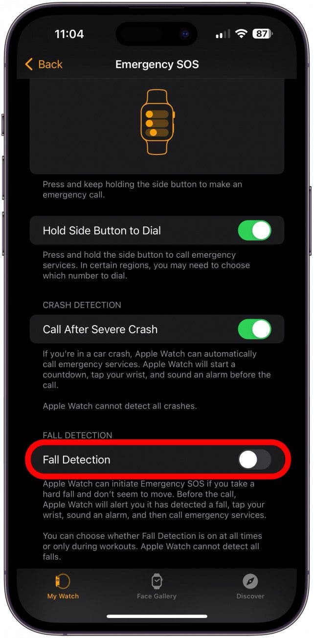 Toggle Fall Detection on. 