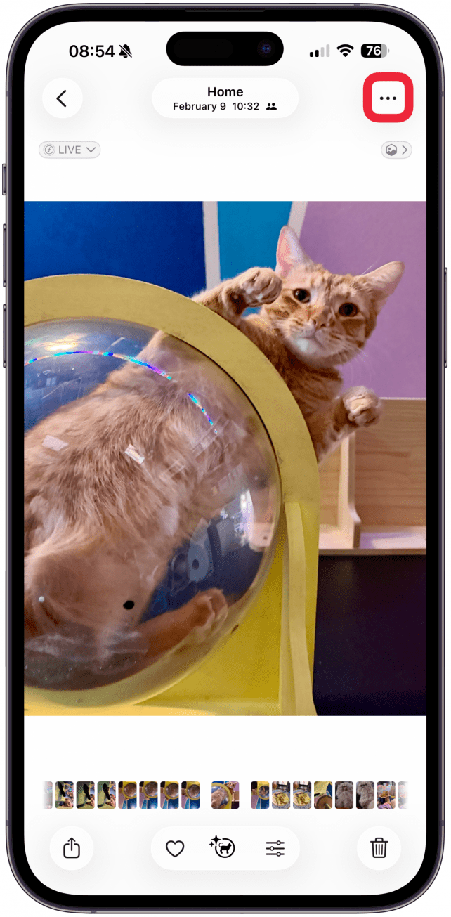 Locate the edited photo you want to return to its original state and tap the More menu in the top right.