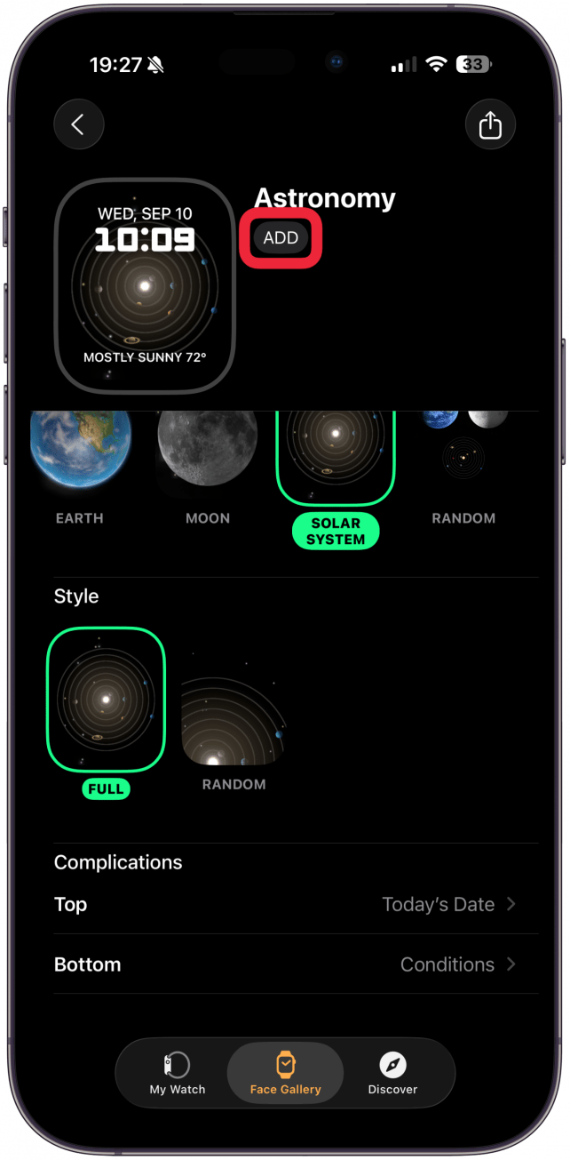 Once satisfied with all your customizations, tap Add near the top.