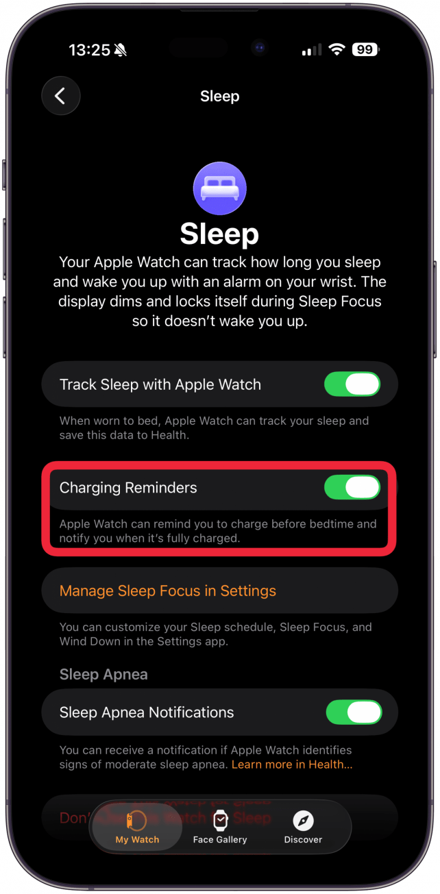 Toggle on Charging Reminders.