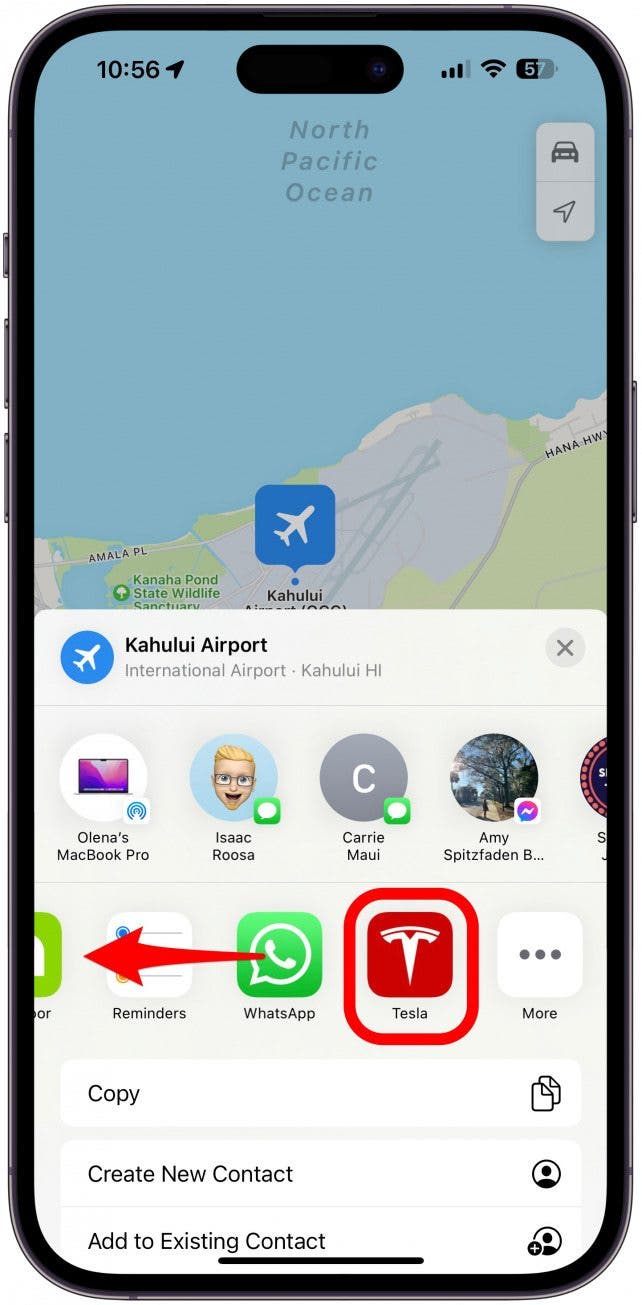 Swipe left over the apps until you see Tesla. Tap it.