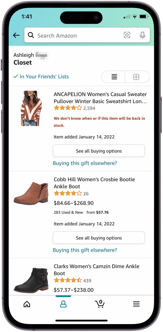 products on the wish list 