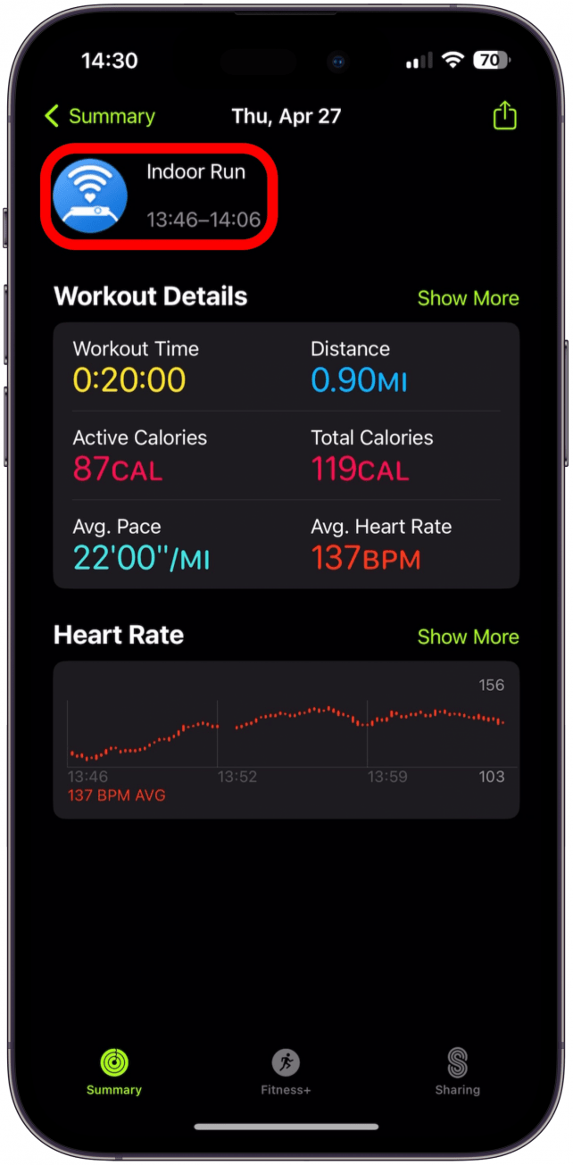 Once you end your workout, you will be able to find it in your Fitness app, as long as you Enable saving to Health in step 7.