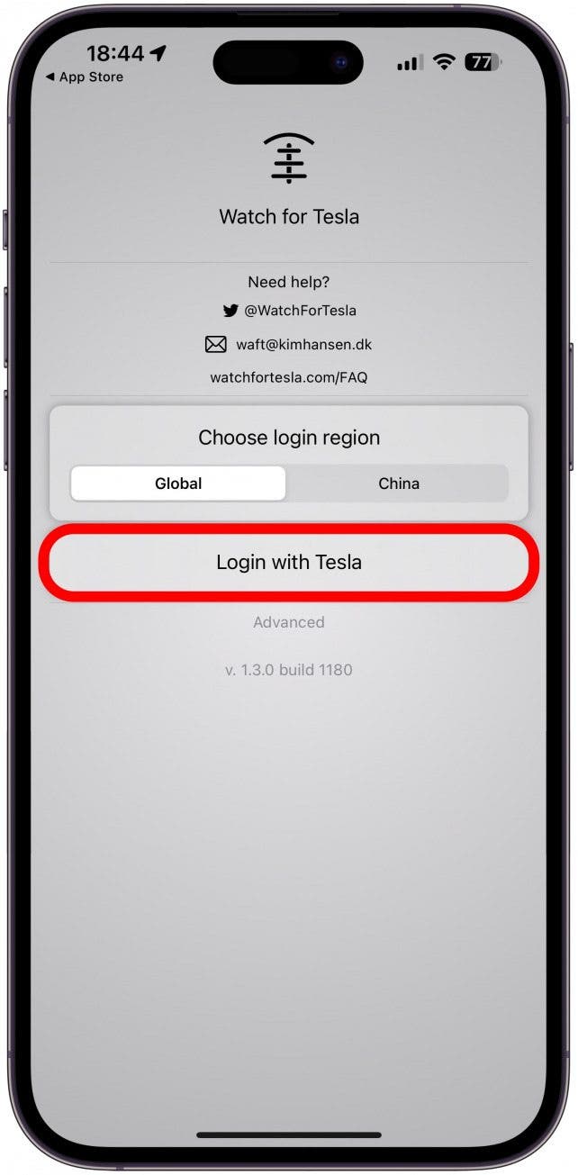 Tap Login with Tesla.