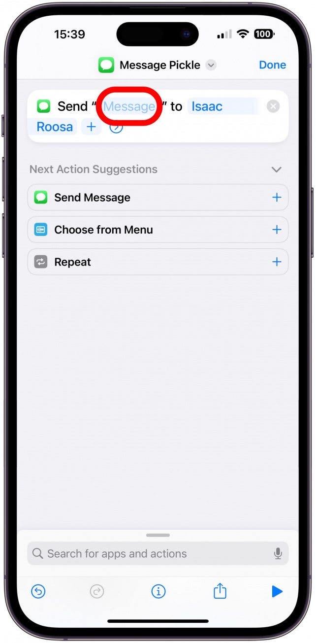 Tap Message to see the suggestions.