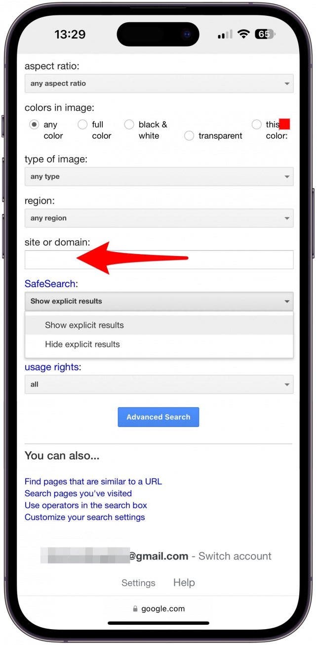 Next, you can type the name or domain of a specific website.