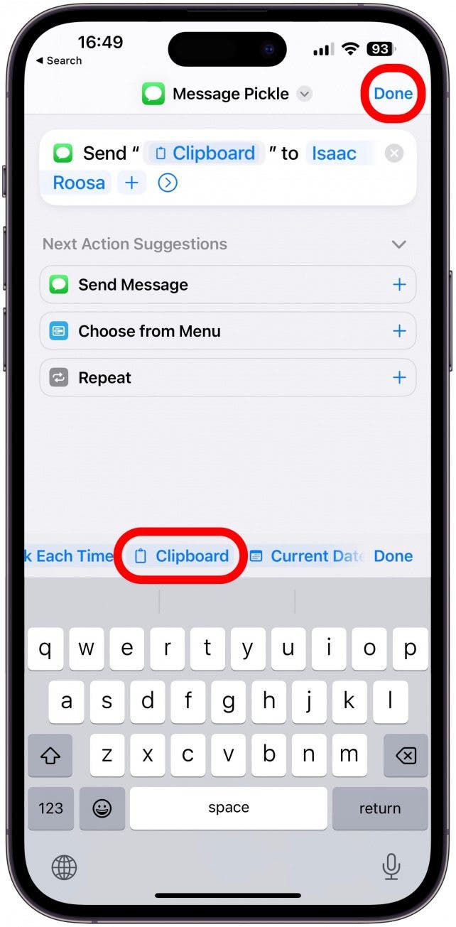 I like to keep this at Ask Each Time, but if I tended to frequently send long form copy-pasted text, then Clipboard is a time-saving option. Then tap Done.